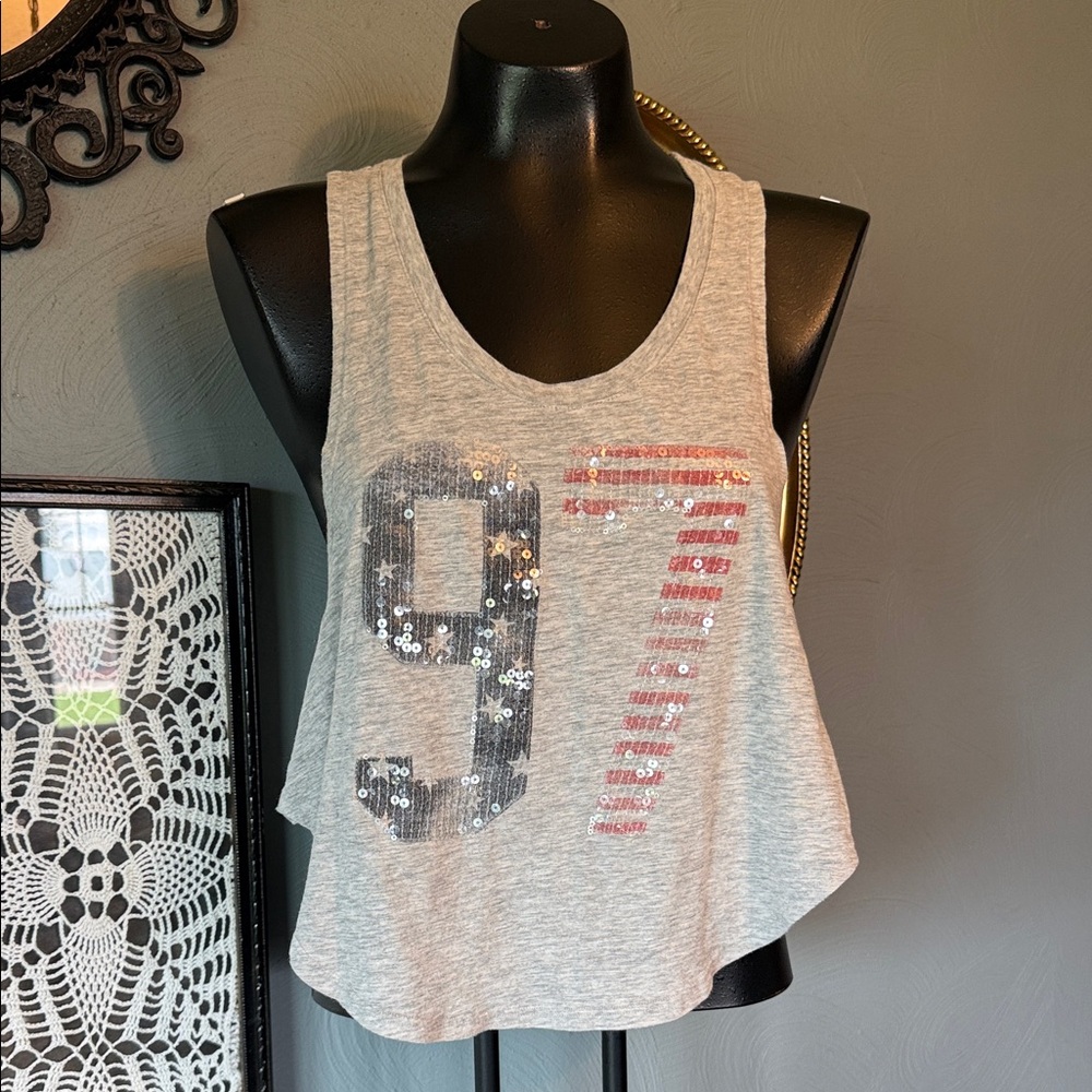 Aeropostale Grey Tank Top with Sequin '97' Graphic